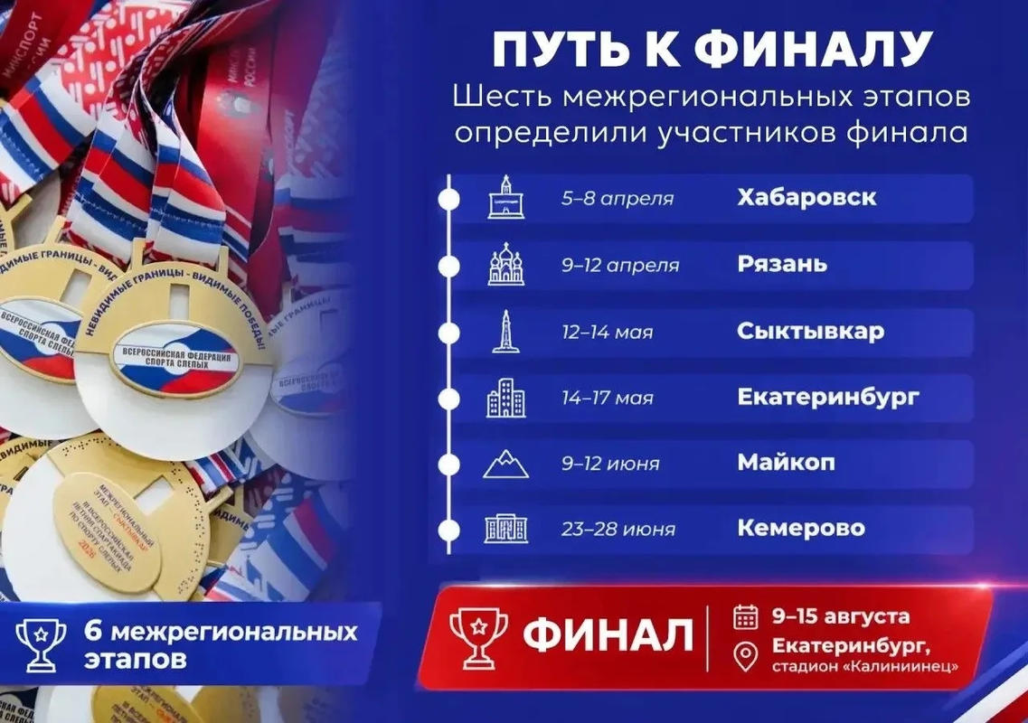 Финал III Всероссийской летней спартакиады по спорту слепых пройдет в Екатеринбурге с 9 по 15 августа 2026 года
