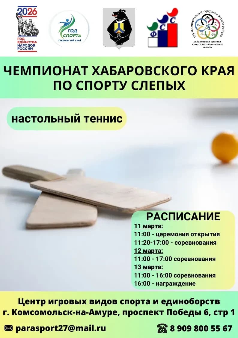 Чемпионат Хабаровского края по спорту слепых (дисциплина - настольный теннис (шоудаун))